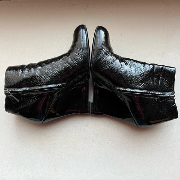 Lanvin Wedge Heeled Black Patent Leather Ankle Boots Side Zip Women EU 39 US 8 - Picture 7 of 15